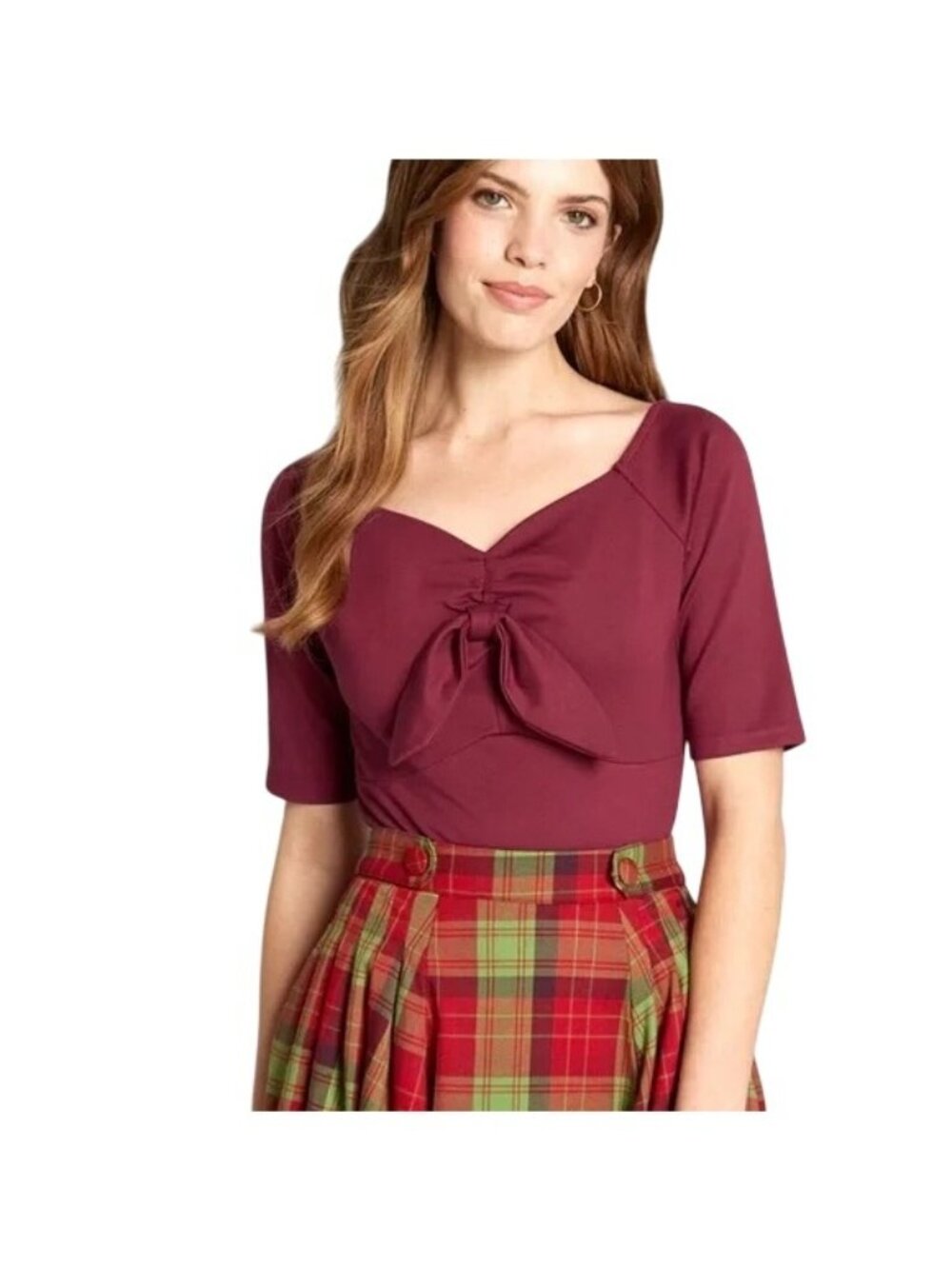 2/$30 Voodoo Vixen XXL Burgundy Bow Front V Neckline Top With 3/4 Sleeves